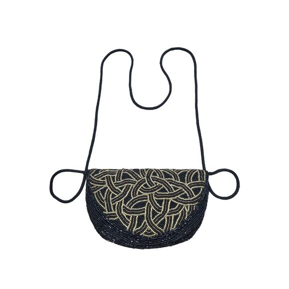 Beautiful Beaded Boho Evening Black/Gold Small Purse - Picture 1 of 5